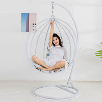 藤椅吊篮吊椅秋千懒人家用室内单双人摇蓝阳台休闲鸟巢吊床摇摇椅|单人大号白色无扶手