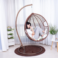 藤椅吊篮吊椅秋千懒人家用室内单双人摇蓝阳台休闲鸟巢吊床摇摇椅|单人大号咖色扶手款