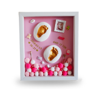 宝宝手足印泥新生的婴儿手印脚印胎毛纪念品相框永久满月百天礼物|12寸密度板框+粉底+赠品