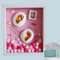 宝宝手足印泥新生的婴儿手印脚印胎毛纪念品相框永久满月百天礼物|12寸密度板框+粉底+赠品+礼盒