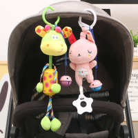 0-1岁婴儿用品推车挂件床头摇铃音乐宝宝安抚男女孩毛绒b发声|大头鹿+粉兔(BB器+风铃款)购买组合送2个铃