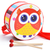 木制宝宝手敲鼓双面鼓儿童军鼓拍拍鼓早教音乐小鼓|红大眼猫头鹰15cm双面鼓