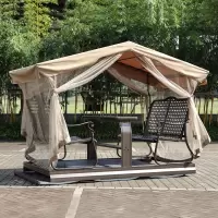 户外秋千吊椅动力四人摇椅室外铁艺秋千椅庭院阳台秋千摇椅|编藤升级款[配纱帘]