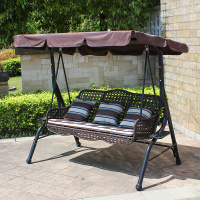 户外秋千双人摇椅吊篮室外庭院阳台家用吊椅铁艺藤编秋千椅吊床|西雅图普通三人款[送抱枕坐垫]