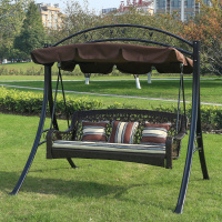 户外秋千双人摇椅吊篮室外庭院阳台家用吊椅铁艺藤编秋千椅吊床|西雅图豪华三人款[送抱枕坐垫]