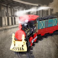 仿真蒸汽冒烟火车音乐灯光小男孩带电动轨道复古模型智力儿童玩具