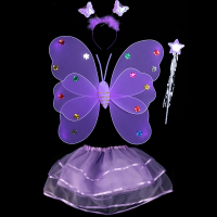 儿童礼物发光蝴蝶翅膀玩具儿童仙女翅膀女孩演出道具背饰|四件套紫色(不发光)