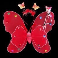 儿童礼物发光蝴蝶翅膀玩具儿童仙女翅膀女孩演出道具背饰|三件套红色(不发光)