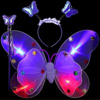 儿童礼物发光蝴蝶翅膀玩具儿童仙女翅膀女孩演出道具背饰|三件套紫色发光