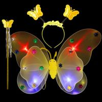 儿童礼物发光蝴蝶翅膀玩具儿童仙女翅膀女孩演出道具背饰|三件套黄色发光