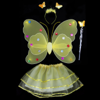 儿童礼物发光蝴蝶翅膀玩具儿童仙女翅膀女孩演出道具背饰|四件套黄色发光