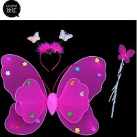 六一儿童发光蝴蝶翅膀儿童玩具儿童仙女翅膀女孩演出道具服|三件套玫红色(不发光)