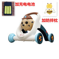 宝宝学步推车防侧翻调速婴儿学走路助步车6-18个月手推玩具带音乐|蓝色狗加充电电池防摔枕