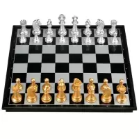 磁性国际象棋套装折叠棋盘初学者成人儿童大号黑白色棋送西洋跳棋|中号3810A金银色(便携式) 均码