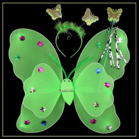 天使翅膀儿童演出道具女童蓬蓬裙天使双层蝴蝶翅膀发光玩具魔法棒|绿色 面具(颜色备注哦)