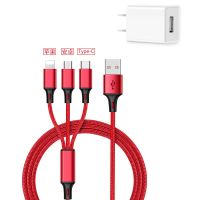 多功能三合一线一拖三适配安卓手机充电头充电器|中国红 2A快充头+[三合一快充线]