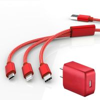 充电器安卓手机多功能快充电线插头加长2米一拖三数据线|中国红 [3米]一拖三线(不带头)
