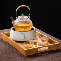 电陶炉烧水煮茶器耐热玻璃壶家用小型静音煮茶炉煮水壶泡茶养生壶|白炉+提梁壶+托盘+4杯【带保温】