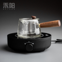 耐温玻璃蒸煮茶壶电陶炉煮茶器套装蒸汽蒸茶器全自动家用煮茶炉|光年—雅黑+侧把锥形