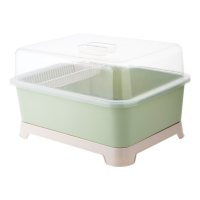 带盖放碗架装筷笼橱具收纳箱厨房盘子收纳储物盒沥水置物架|淡绿
