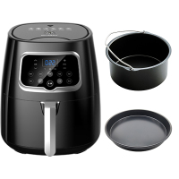德国大容量智能空气炸锅第6代无油烟电炸锅薯条面包机|钢琴黑4.5L液晶款+蛋糕篮披萨盘