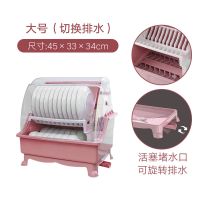 装碗筷放餐具收纳盒碗柜沥水架放碗架带盖厨房置物架碗碟架盘子架|粉色豪华款双层特大号