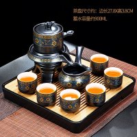 懒人石磨泡茶壶半全自动茶具家用简约陶瓷功夫茶杯套装现代冲茶器|春羡正方形(黑)+暗香自动茶具118 9件