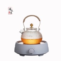 耐温玻璃锤纹煮茶壶电陶炉煮茶器烧水铜把提梁壶泡茶壶茶具套装|祥云短嘴壶+电陶炉