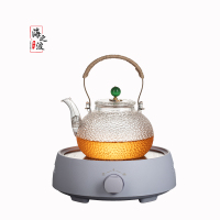 耐温玻璃锤纹煮茶壶电陶炉煮茶器烧水铜把提梁壶泡茶壶茶具套装|猫眼引嘴壶+电陶炉