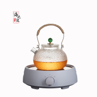 耐温玻璃锤纹煮茶壶电陶炉煮茶器烧水铜把提梁壶泡茶壶茶具套装|猫眼短嘴壶+电陶炉