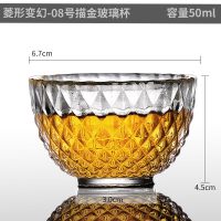 玻璃茶杯透明杯家用耐热日式品茗杯单杯主人杯泡茶功夫茶具小杯子|菱形变幻-08号描金玻璃品茗杯