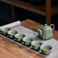 陶瓷家用紫砂半自动简约功夫茶具茶杯茶壶小套装配件日式泡茶器c|7头哥窑四方壶花瓣杯