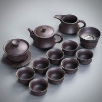 紫砂茶具套装茶杯功夫茶景德镇档紫砂壶家用办公室会客陶瓷客厅|12件套竹韵套组