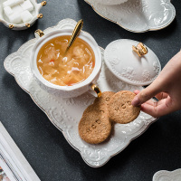 欧式双耳带盖甜品碗网红精致餐具燕窝炖盅糖水银耳羹汤碗粥碗蒸蛋