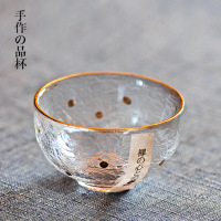 日式手工锤纹玻璃杯小茶杯清酒杯子耐热加厚水晶金边功夫茶具品茗|金边玻璃杯60ml
