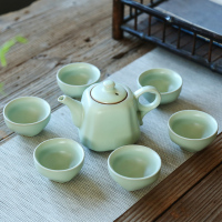 陶瓷茶具套装家用整套功夫紫砂冰裂茶杯茶具懒人泡茶器配件|七头四方汝窑茶具