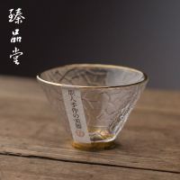 纯手工玻璃杯茶杯杯子小号描金锤纹水杯酒杯日式透明主人功夫单杯|描金龟纹杯