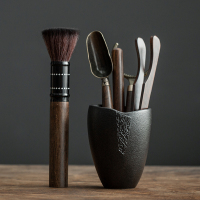 功夫茶具配件黑檀实木茶道六君子套装大全6君子泡茶工具茶夹针勺|黑陶图腾（金属黑檀木六君子）