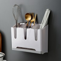 筷子篓置物架托壁挂式家用筷筒筷笼多功能厨房放勺子餐具的收纳盒|白色壁挂款【底部沥水托盘设计】