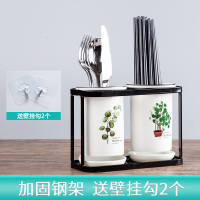 筷篓陶瓷筷子筒置物架 沥水厨房放勺子的收纳盒桶平放筷子笼家用|圆币草+尤加利叶加固钢架壁挂式