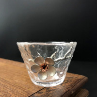 玻璃主人杯锤纹茶杯日式小杯子耐热镶锡品茗杯功夫茶具主人杯单杯|冰纹杯-梅花【55ml】