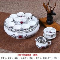 茶具套装潮汕功夫茶具小型泡茶家用白瓷茶壶茶杯现代简约陶瓷茶盘|10寸五福临门（送六君子茶巾）