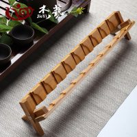黑檀木功夫茶杯收纳架单层晾杯架茶具沥水置物架实木杯托茶道配件|【竹制杯架】折叠8格