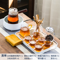 电陶炉煮茶玻璃茶壶家用日式茶具烧水壶煮茶器泡茶煮茶炉套装|白色（触摸）电陶炉+侧把11件套+大长方密胺茶盘
