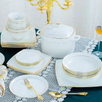 家用金边骨瓷碗碟套装景德镇陶瓷餐具创意简约轻奢碗盘子组合欧式