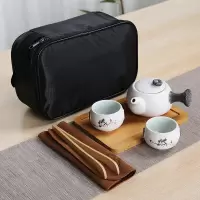 陶瓷功夫旅行包茶具套装小茶杯盘茶壶开业赠品送礼品定制批發|雪花一壶二杯—小盘旅行包