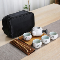 陶瓷功夫旅行包茶具套装小茶杯盘茶壶开业赠品送礼品定制批發|雪花一壶四杯—小盘旅行包