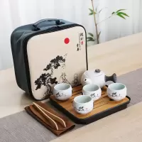 陶瓷功夫旅行包茶具套装小茶杯盘茶壶开业赠品送礼品定制批發|雪花一壶四杯—大盘旅行包