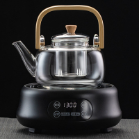 耐温玻璃提梁煮茶壶烧水泡茶养生壶普洱白茶电陶炉煮茶器煮茶炉|提梁煮茶壶+星耀黑电陶炉智能款4杯