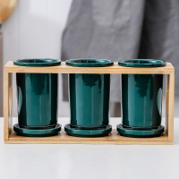 北欧祖母绿陶瓷筷子筒勺筷笼子收纳盒沥水筷篓筷子置物架厨房家用|祖母绿-筷子筒三筒